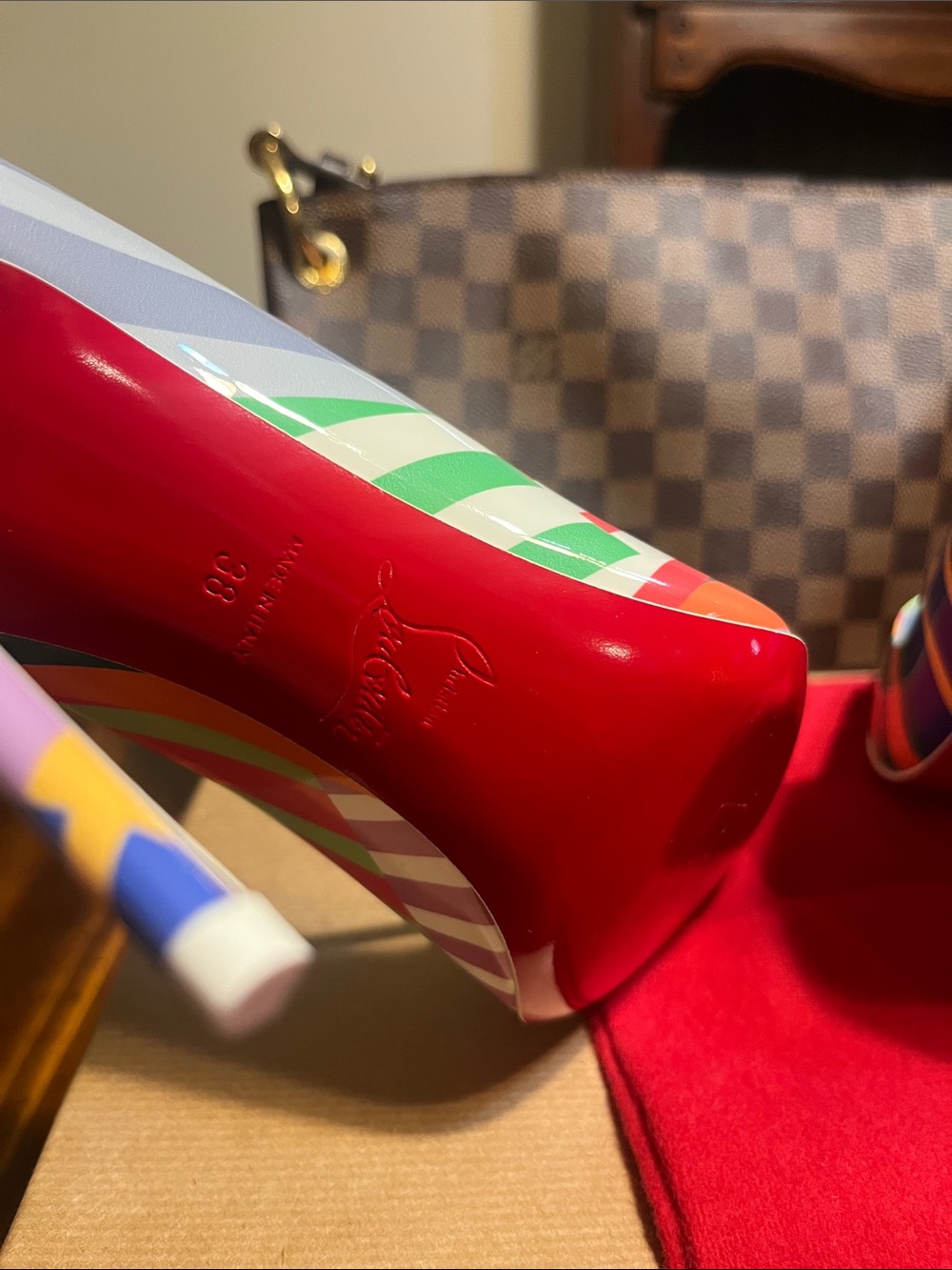 Christian Louboutin Multicolor Striped Pointed-Toe Pumps with Red Sole - Picture 7 of 10